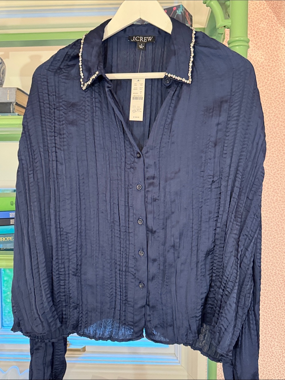 J. Crew Navy Sequin-Trim Button-Down Blouse